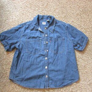 Levi's Large Blue Denim Button Front Shirt Pockets Short Sleeve cotton Like New